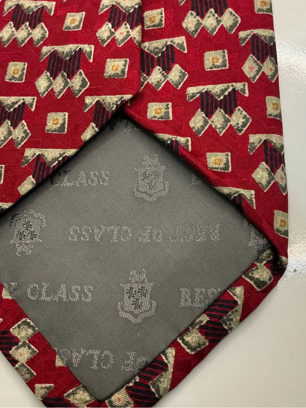 Robert Talbott Best of Class Silk Tie Red Geometric Abstract Necktie Made in USA